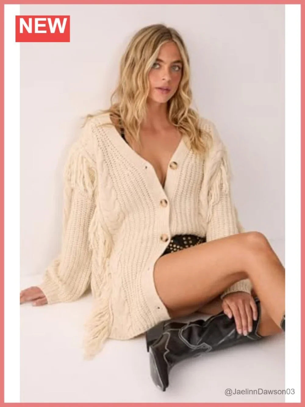 Fringe Cable Mix Longline Knitted Cardigan Loose Pull On Long Sleeve